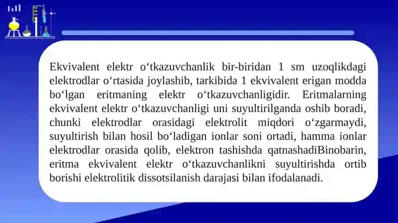 Elektrolit eritmalarining elektr o‘tkazuvchanligi 4