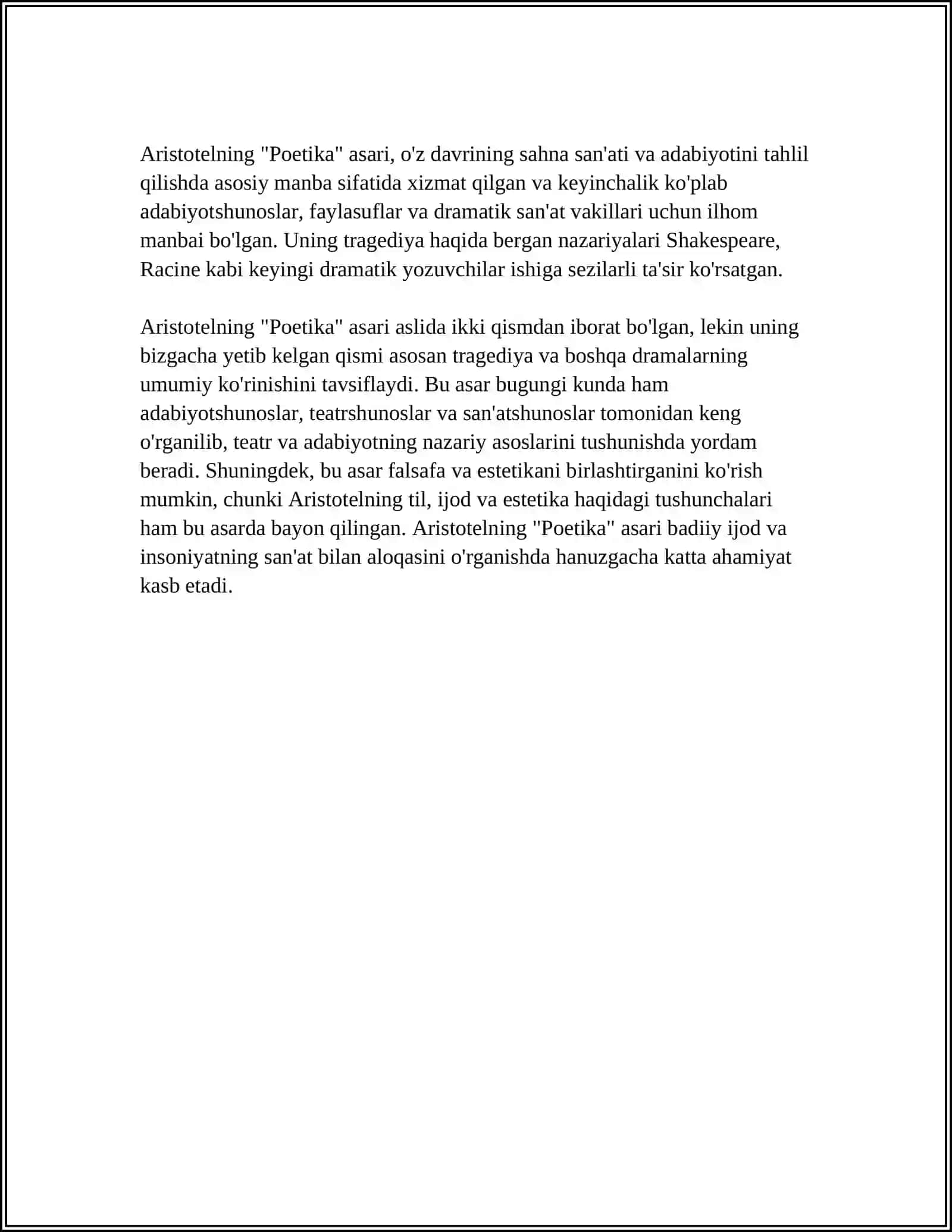 ARISTOTELNING POETIKA ASARINI OʻRGANISH 4