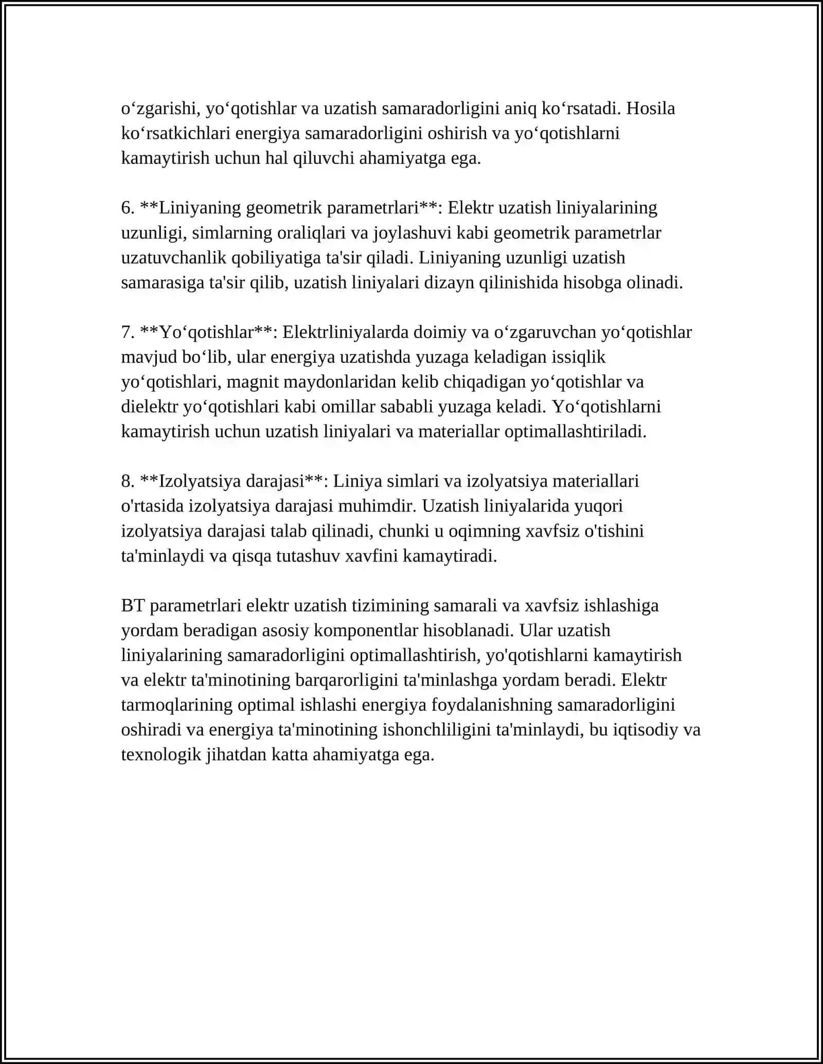 Elektr uzatish liniyalari va BT parametrlari 4