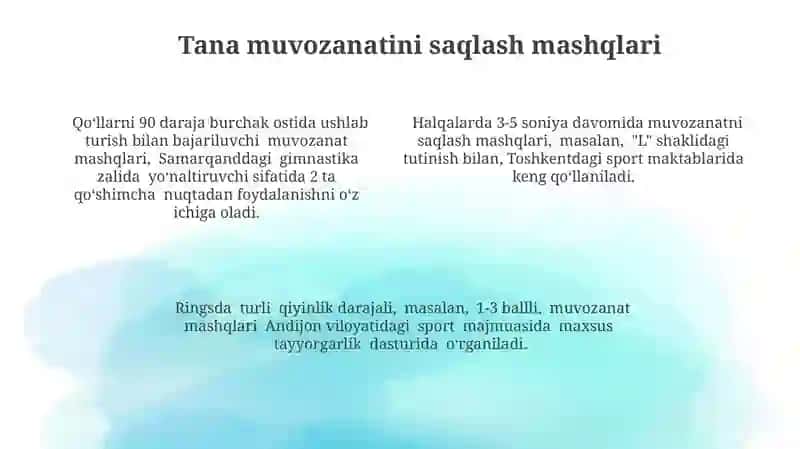 Gimnastika: halqada bajariladigan mashqlar 4