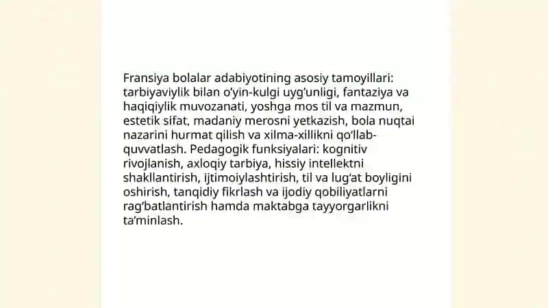 Fransiya bolalar adabiyoti va uning tamoyili 4