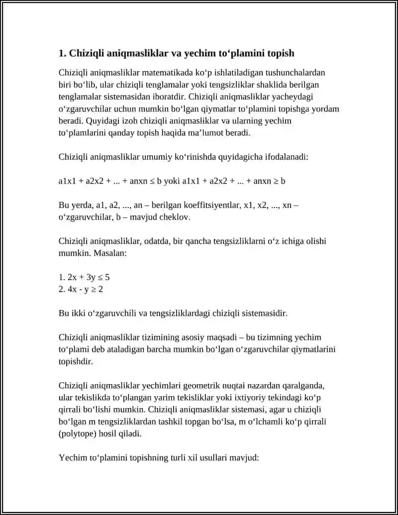 Chiziqli aniqmasliklar va yechim toʻplamini topish 4
