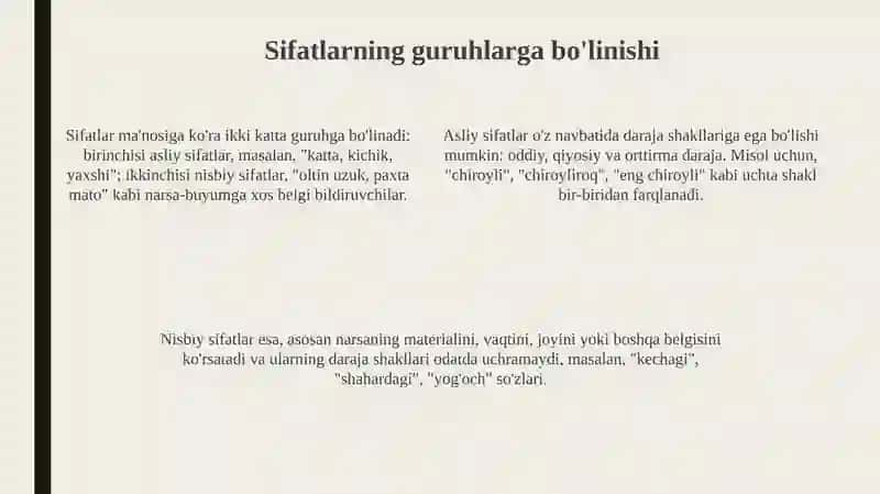 Sifatlarning grammatik kategoriyalari 4