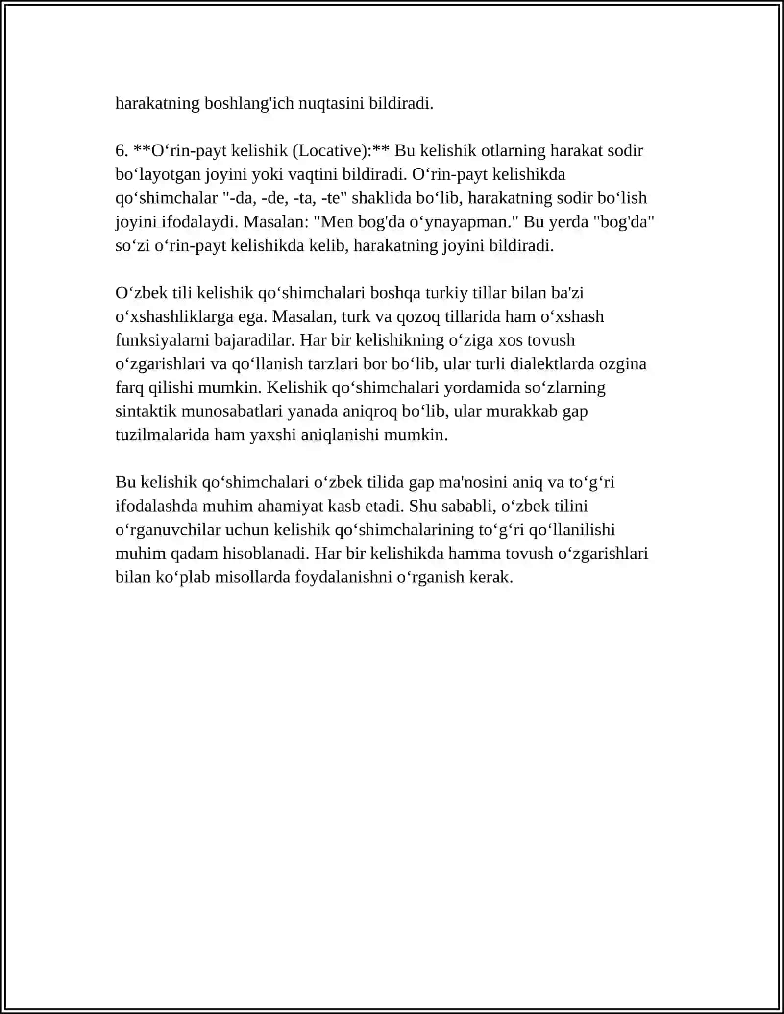 Oʻzbekcha kelishik qoʻshimchalari 4