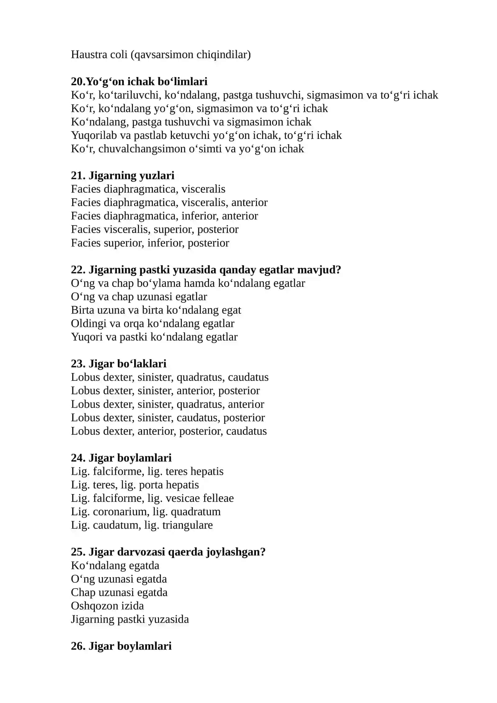 O‘ZBEK TILIDAN ODAM ANATOMIYa MODULIDAN TEST DAV/YO‘NALIShI UChUN 4