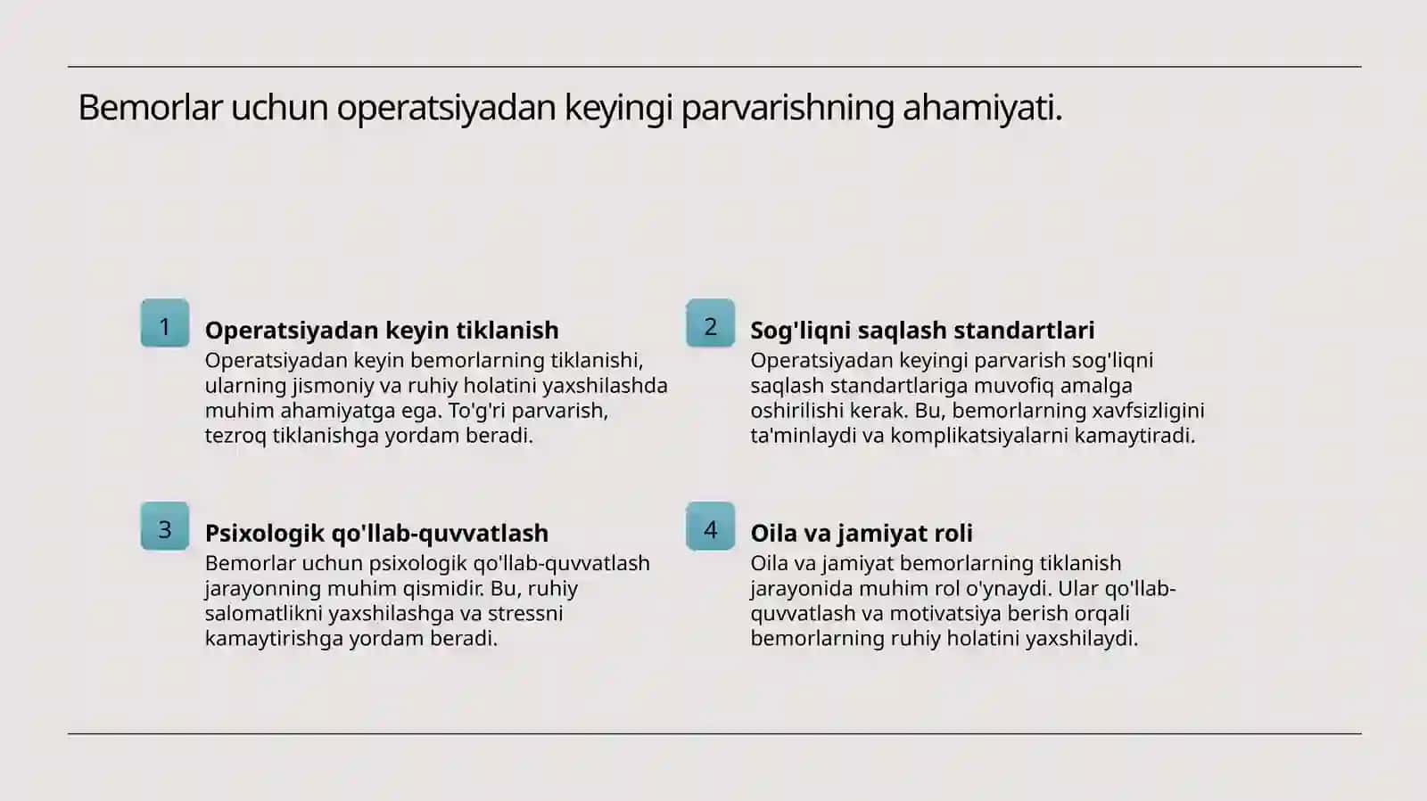 Xirurgik bemorlarni operatsiyadan sòngi davrda parvarish qilish qoidalari va usullari 4