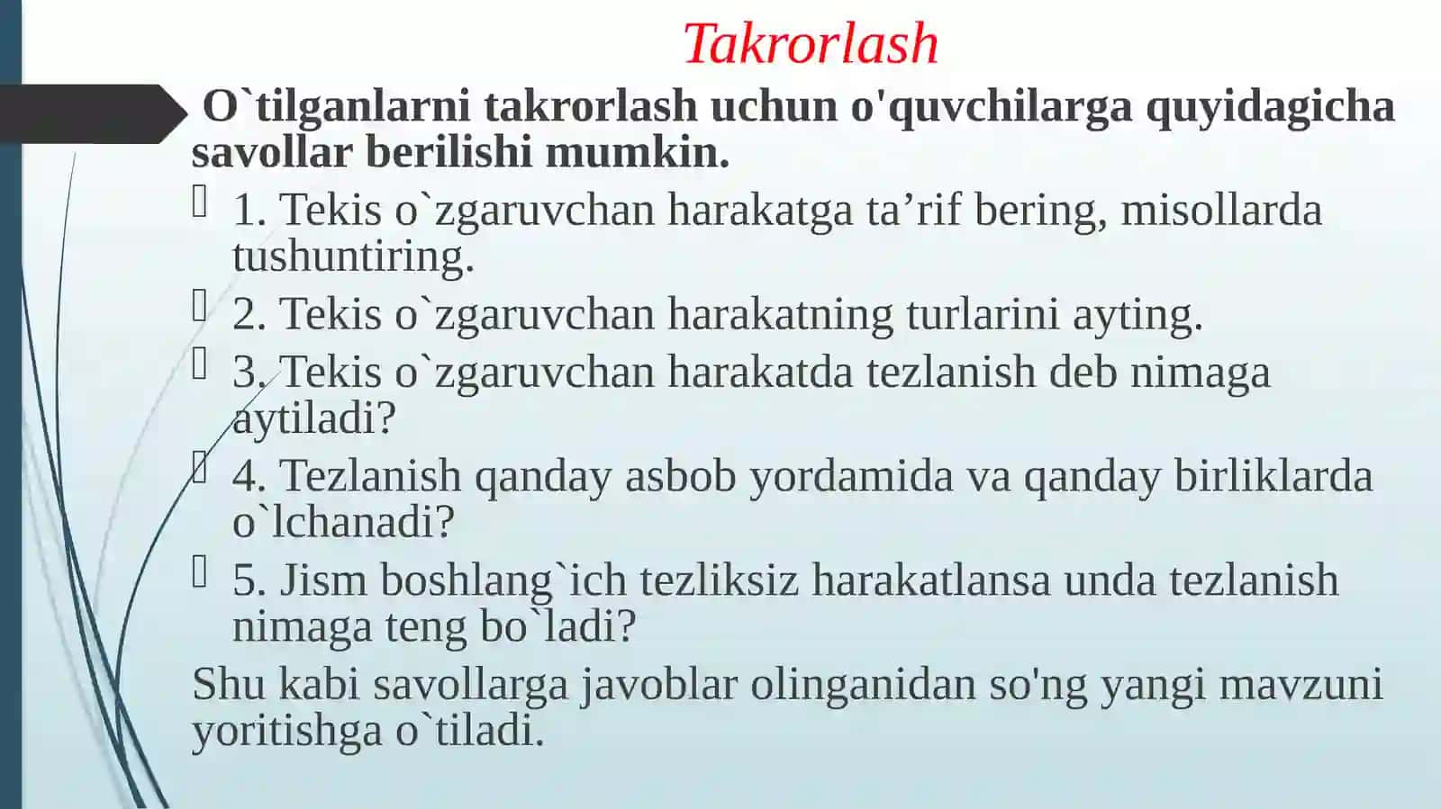 Tekiso`zgaruvchan harakat tezligi 4