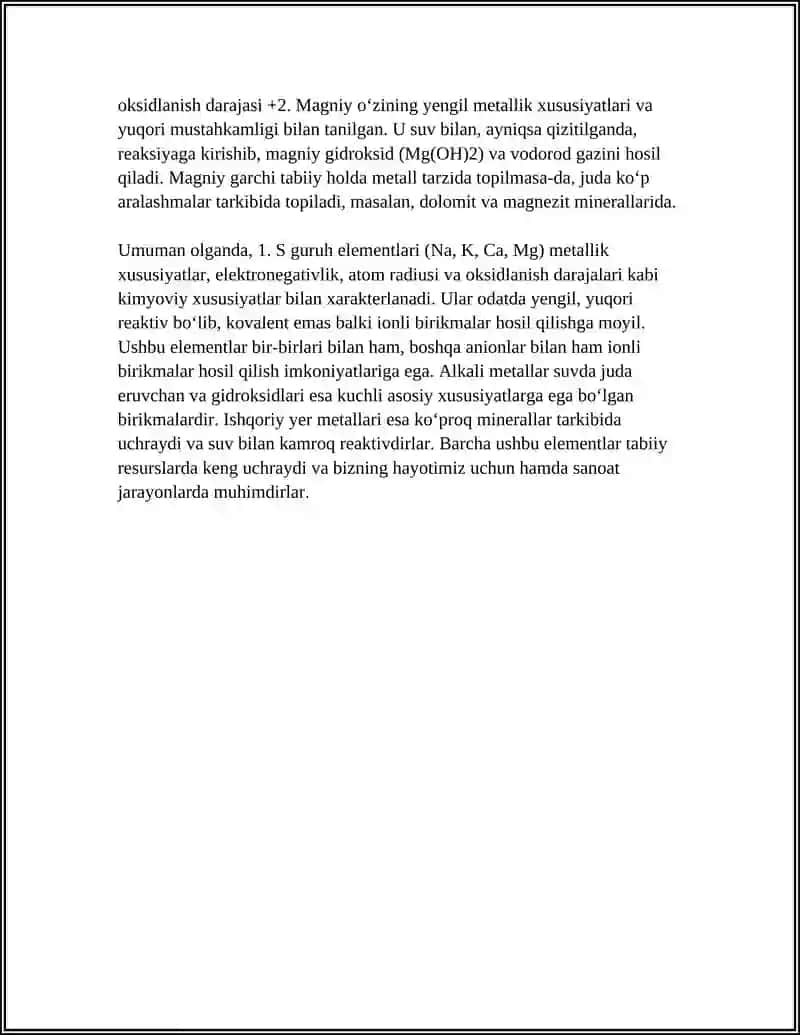 S GURUH ELEMENTLARIGA XARAKTERISTIKA (NA K CA MG) 4