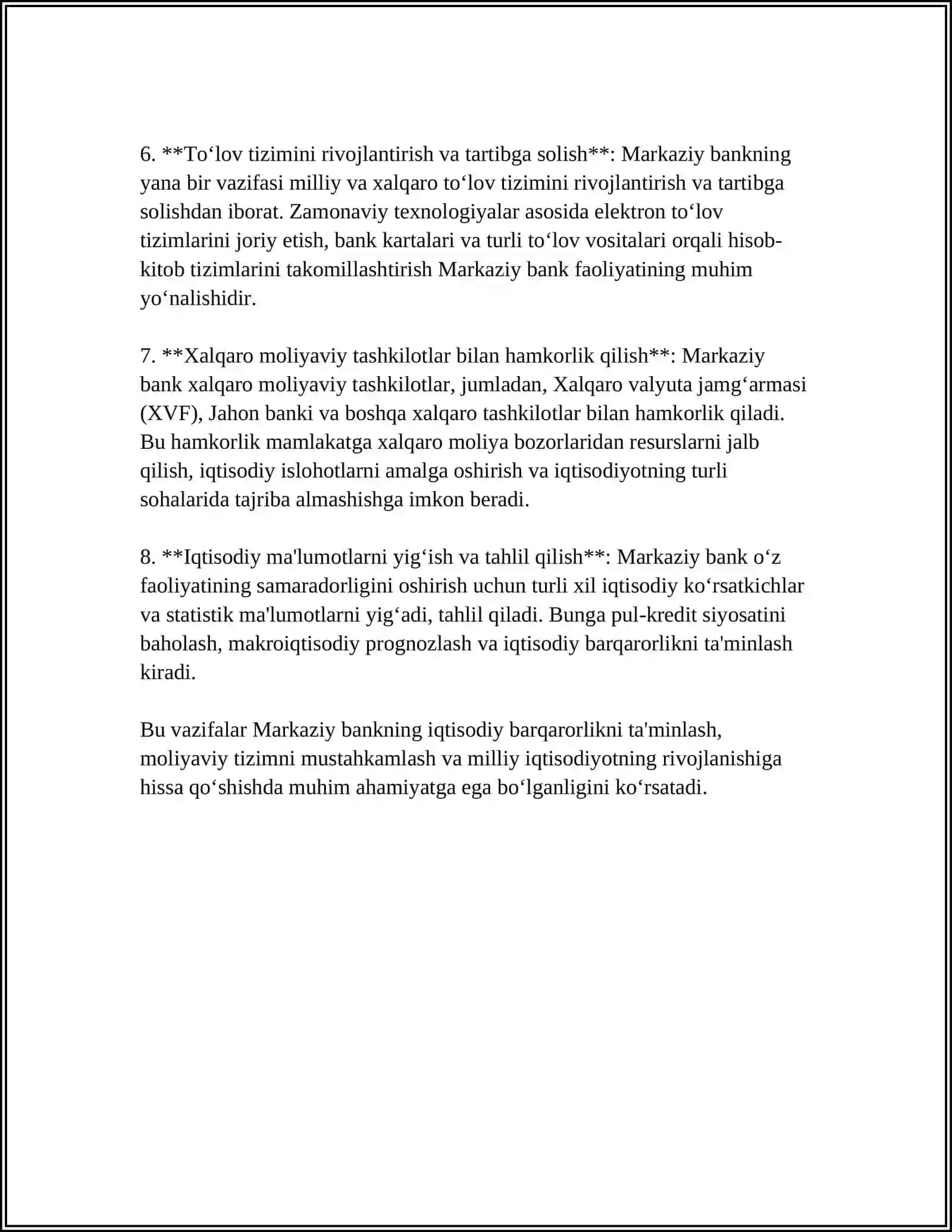 MARKAZIY BANK FOALYATINING MAQSADI UNING TASHKILLIY TUZILISHI VA FUNKSIYALARINI YORITISH 4