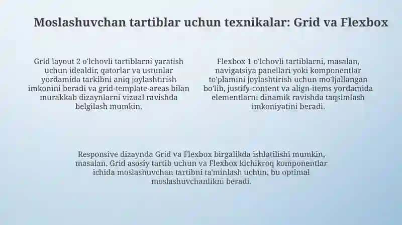 Moslashuvchan dizayn asoslari va Media so'rovlari 4