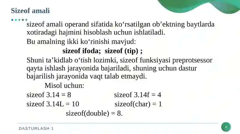 Algoritmlash va dasturlashning asosiy tushunchalari. 4