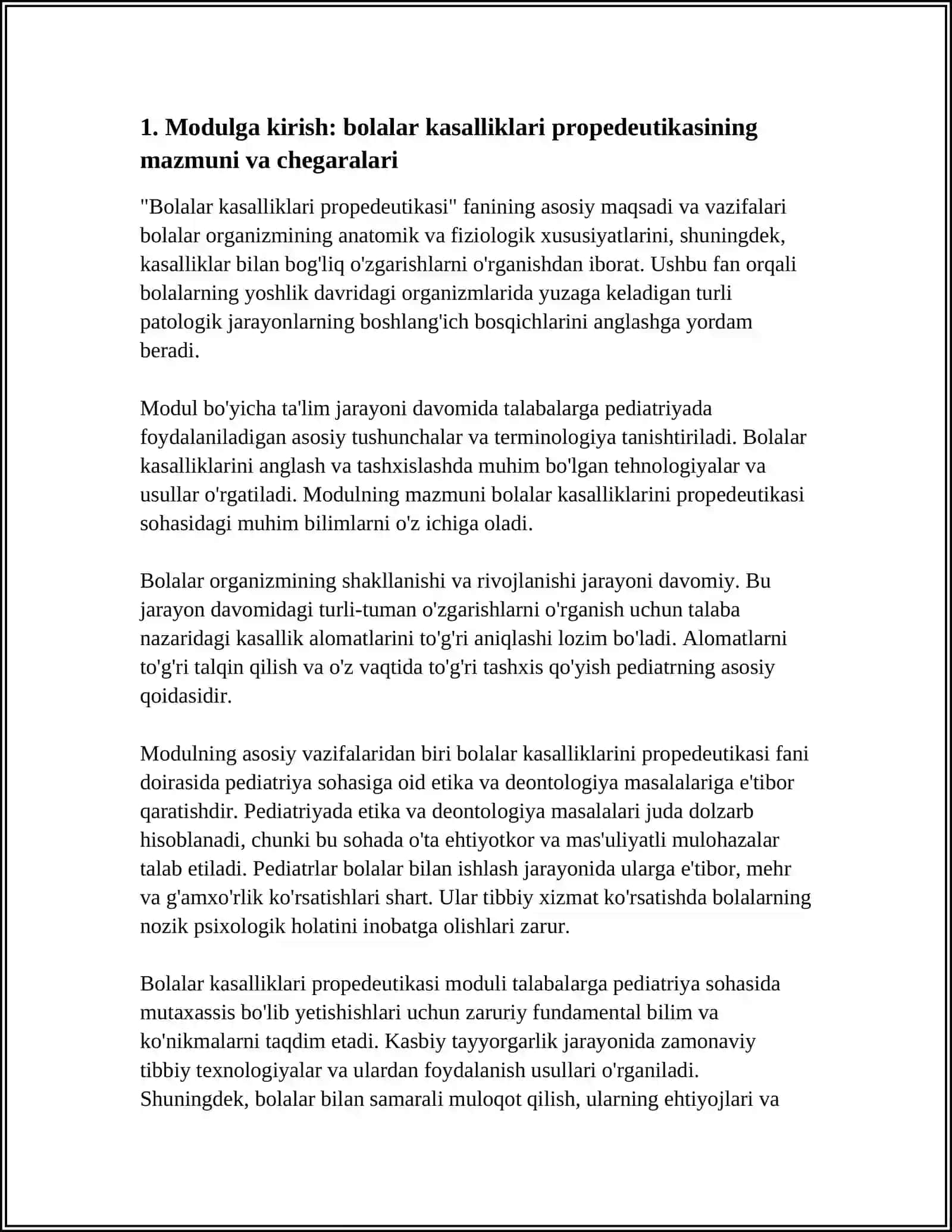 BOLALAR KASALLIKLARI PROPEDEVTIKASI MODULIGA 4