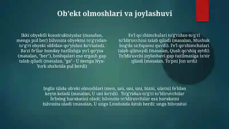 Feʼlning harakat obyektiga munosabati 4