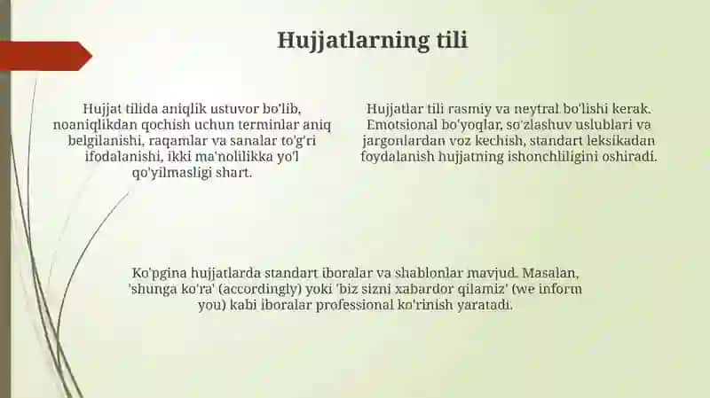 Hujjatlarning vazifalari va tili 4
