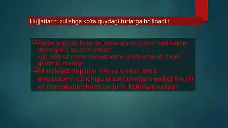 Hujjat turlari bo’yicha taqdimot nutqi tayyorlash 4