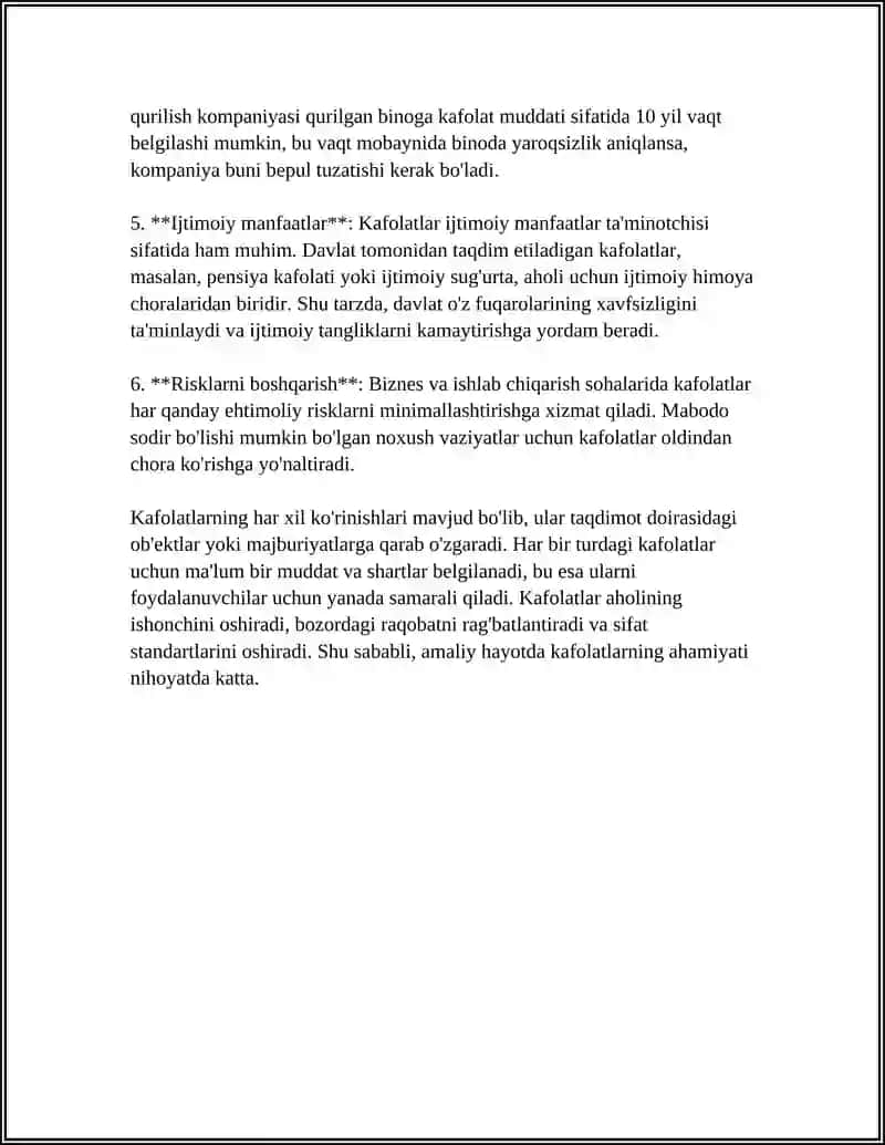 Kafolatlar iqtisodiyatorqada ahamiyati 4