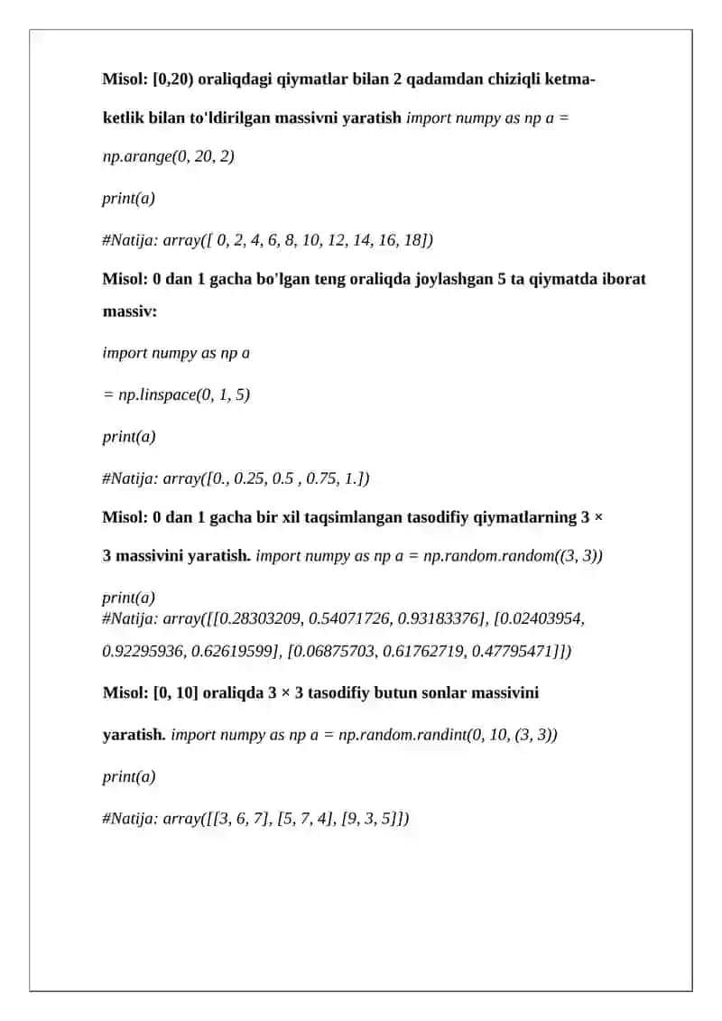 pythonda numpy kutubxonasi 4