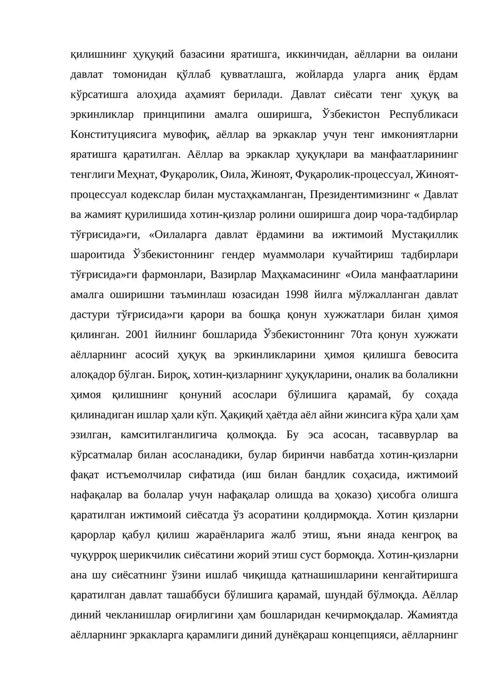 Mustaqillik sharoitida O’zbekistonning gender muammolari 4