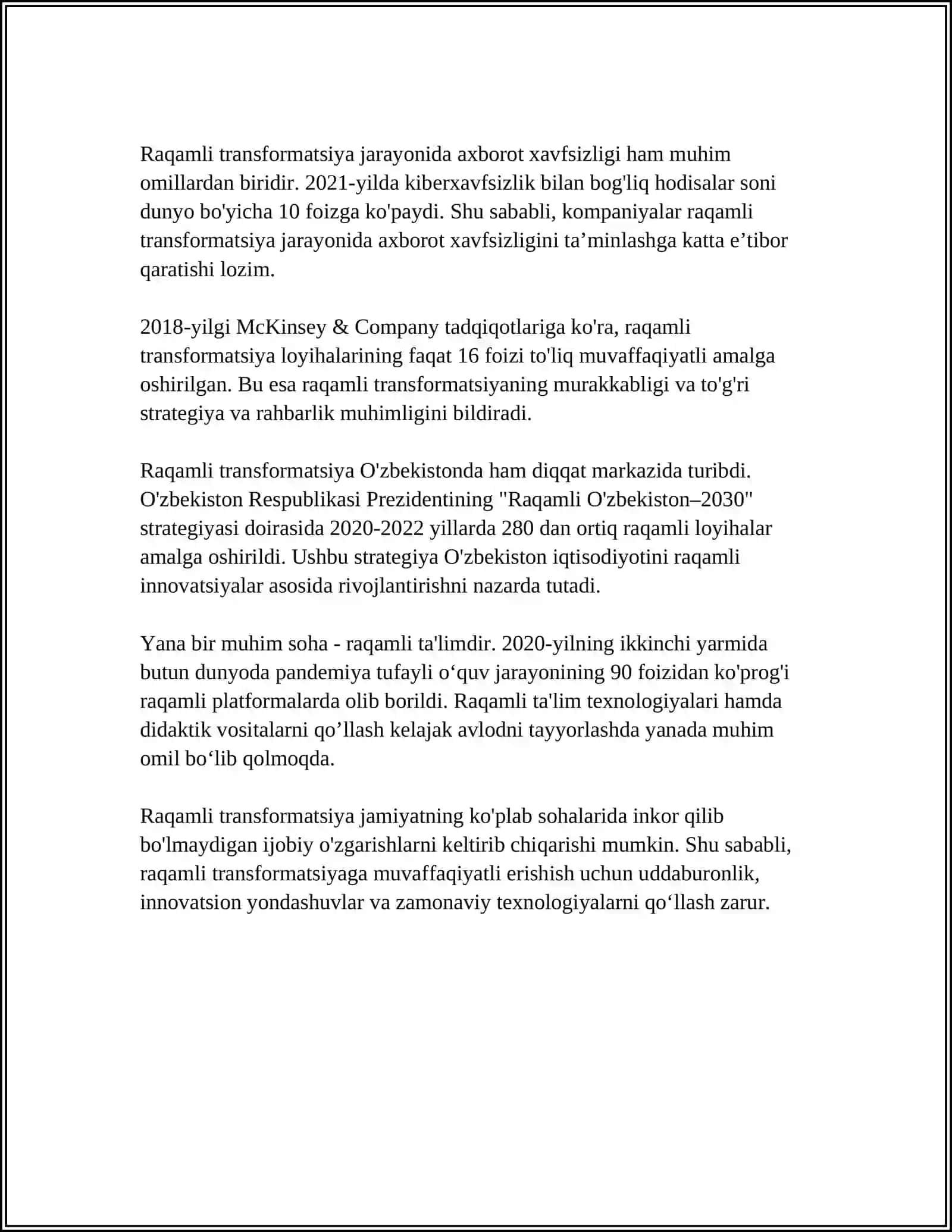 ZAMONAVIY RAQAMLI TEXNALOGIYALAR 4