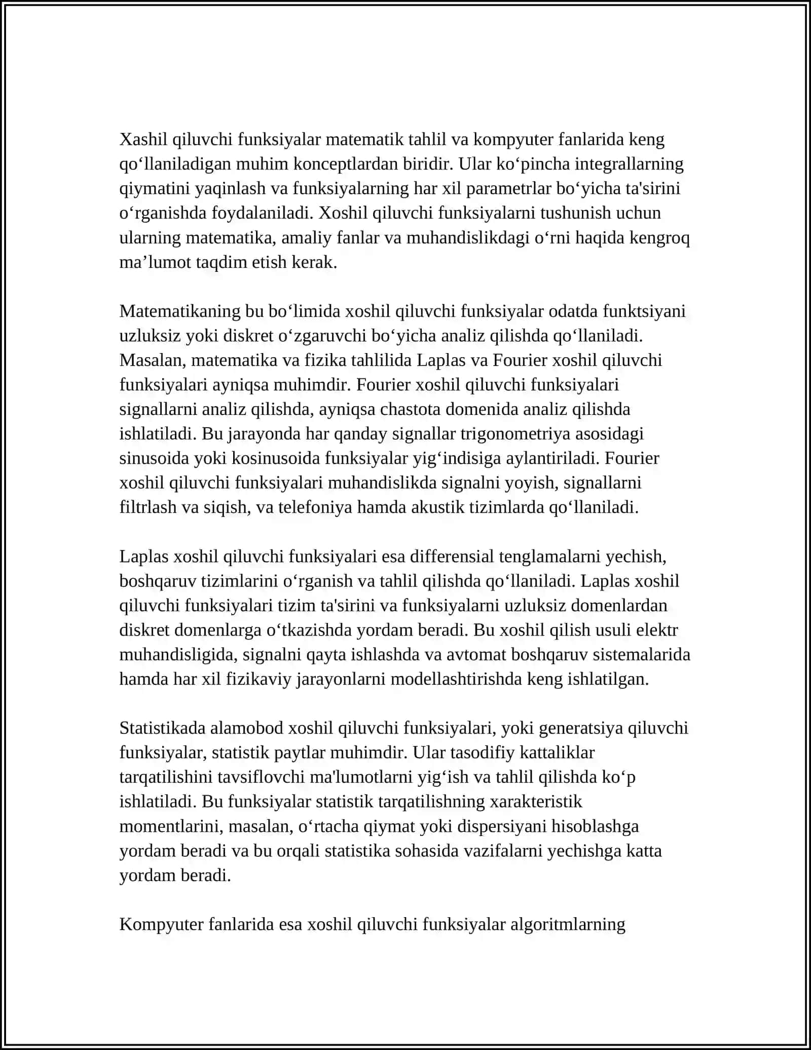 Xoshil qiluvchi funksiyalar 4