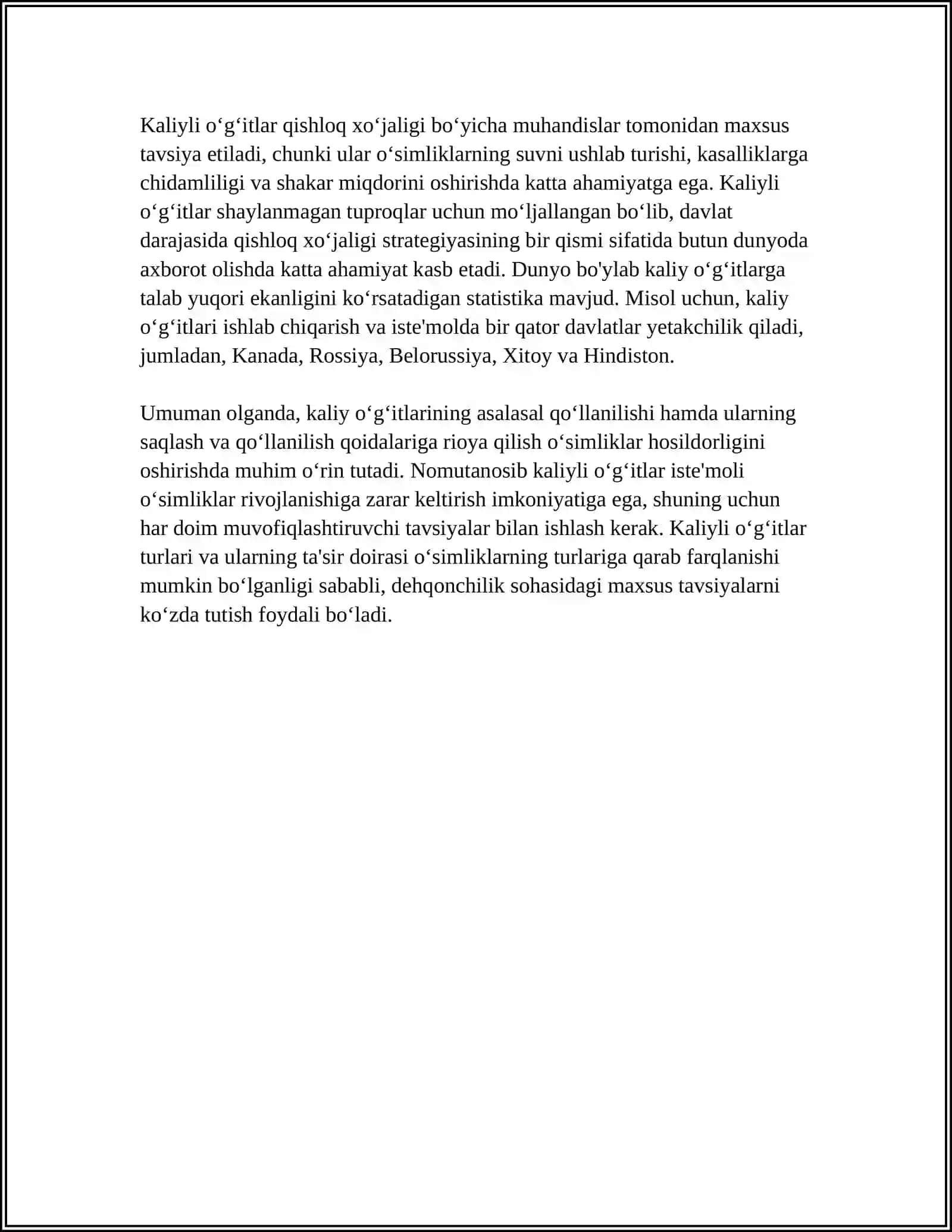 KALIYLI OʻGʻITLAR ISHLAB CHIQARISH 4