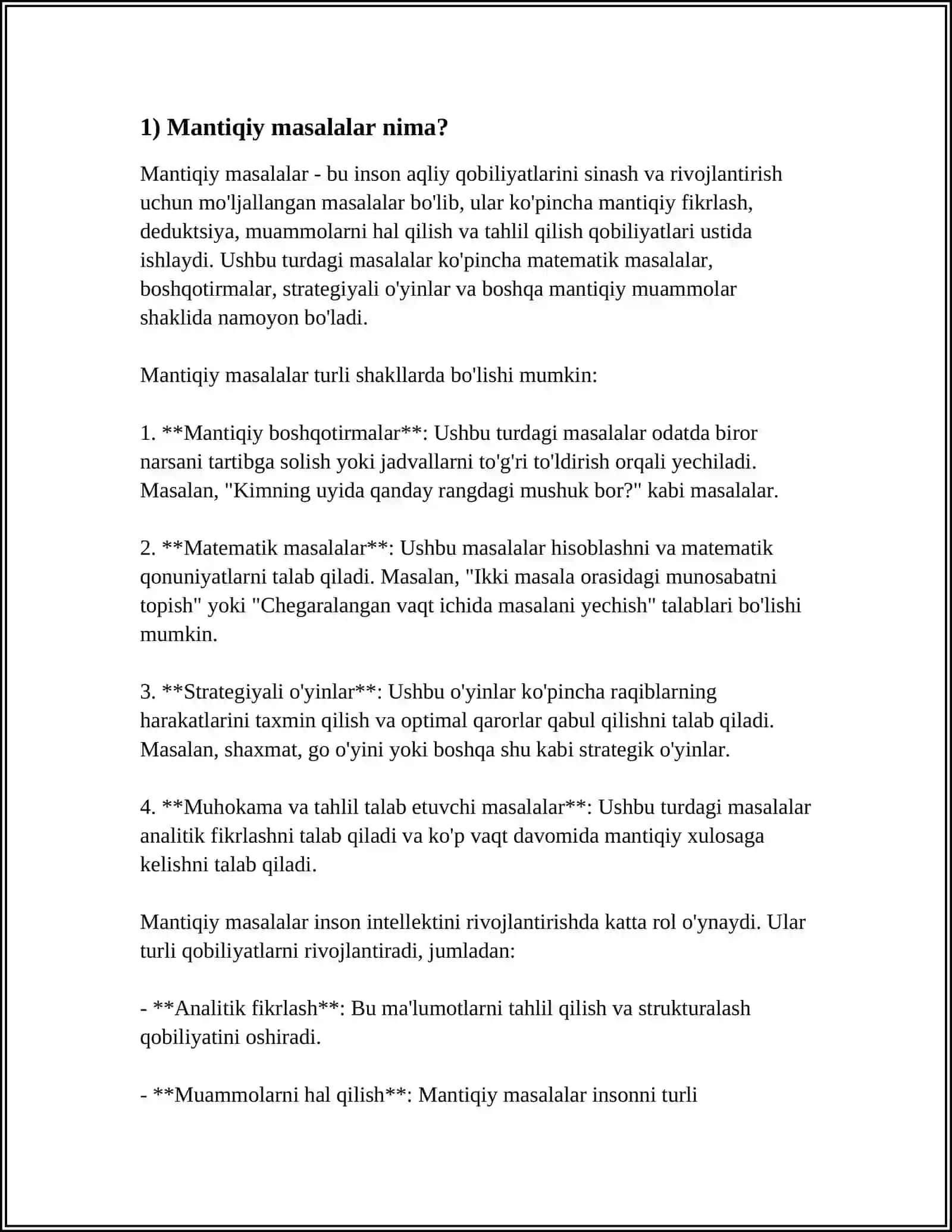 QIZIQARLI VA MANTIQIY MASALALAR 4
