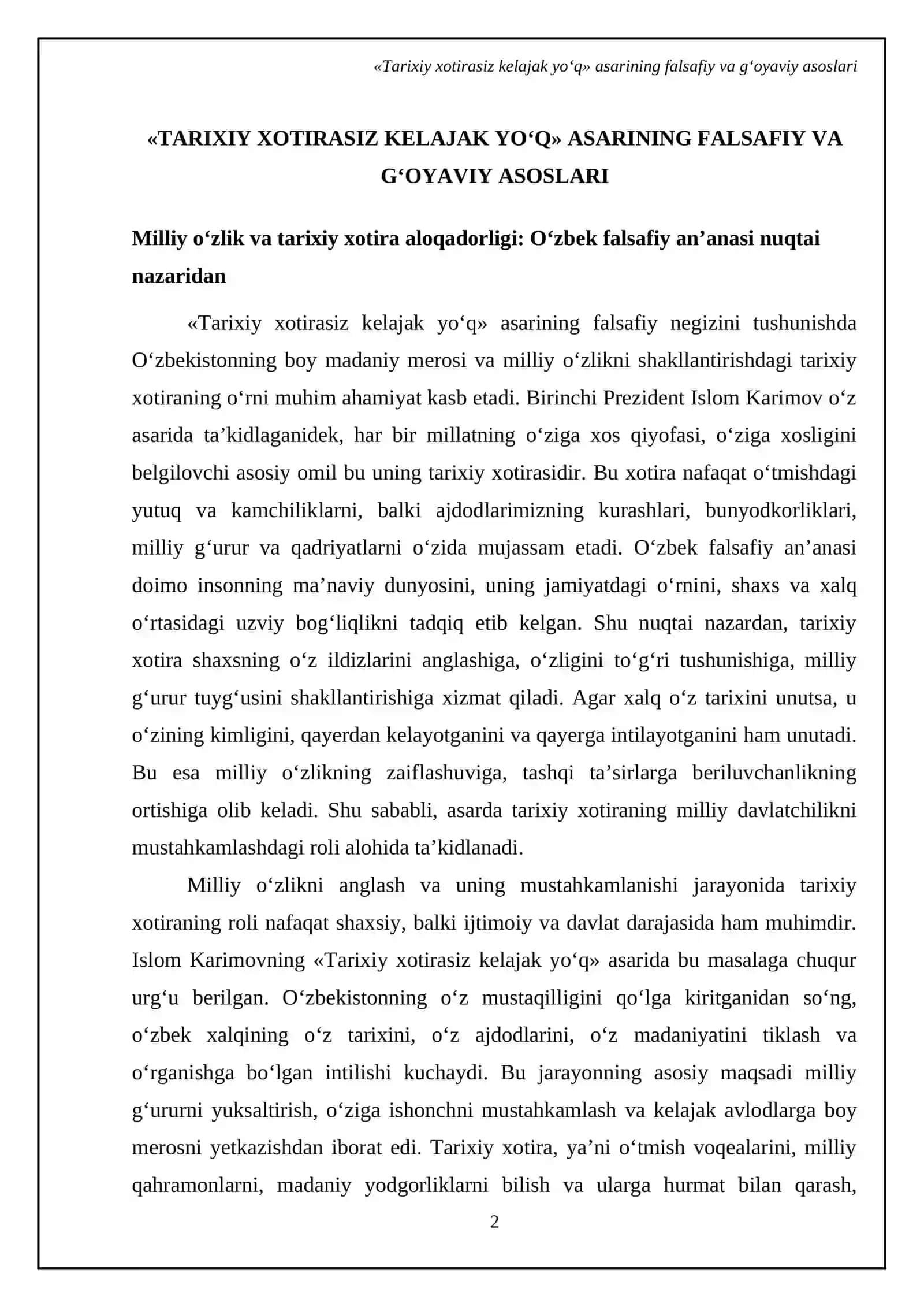 İ. A. Karimovning «Tarixiy xotirasiz kelajak yóq» ijodi 4
