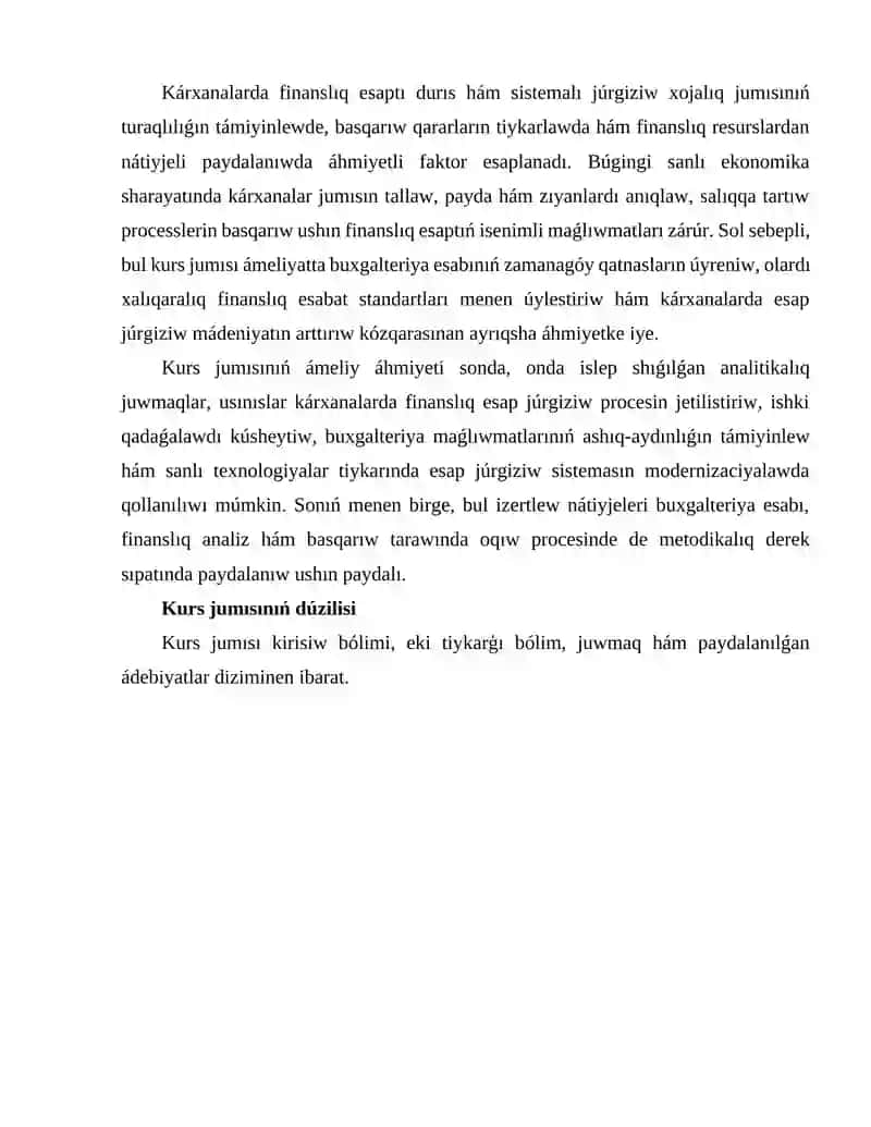Karxanalarda finanslıq esaptı jurgiziw 4