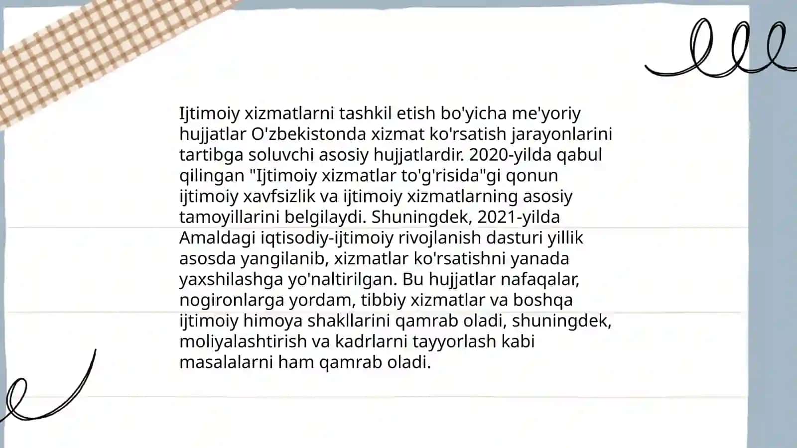 Inson ijtimoiy xizmatlarini tashkil etish tõgʻrisidagi huquqiy me'yoriy hujjatlarni kõrib chiqish 4