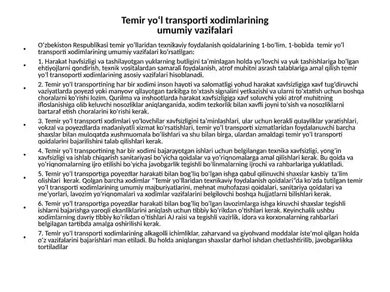 “O‘zbekiston temir yo‘llari” AJ da mehnat muxofazasini ta’minlash 4