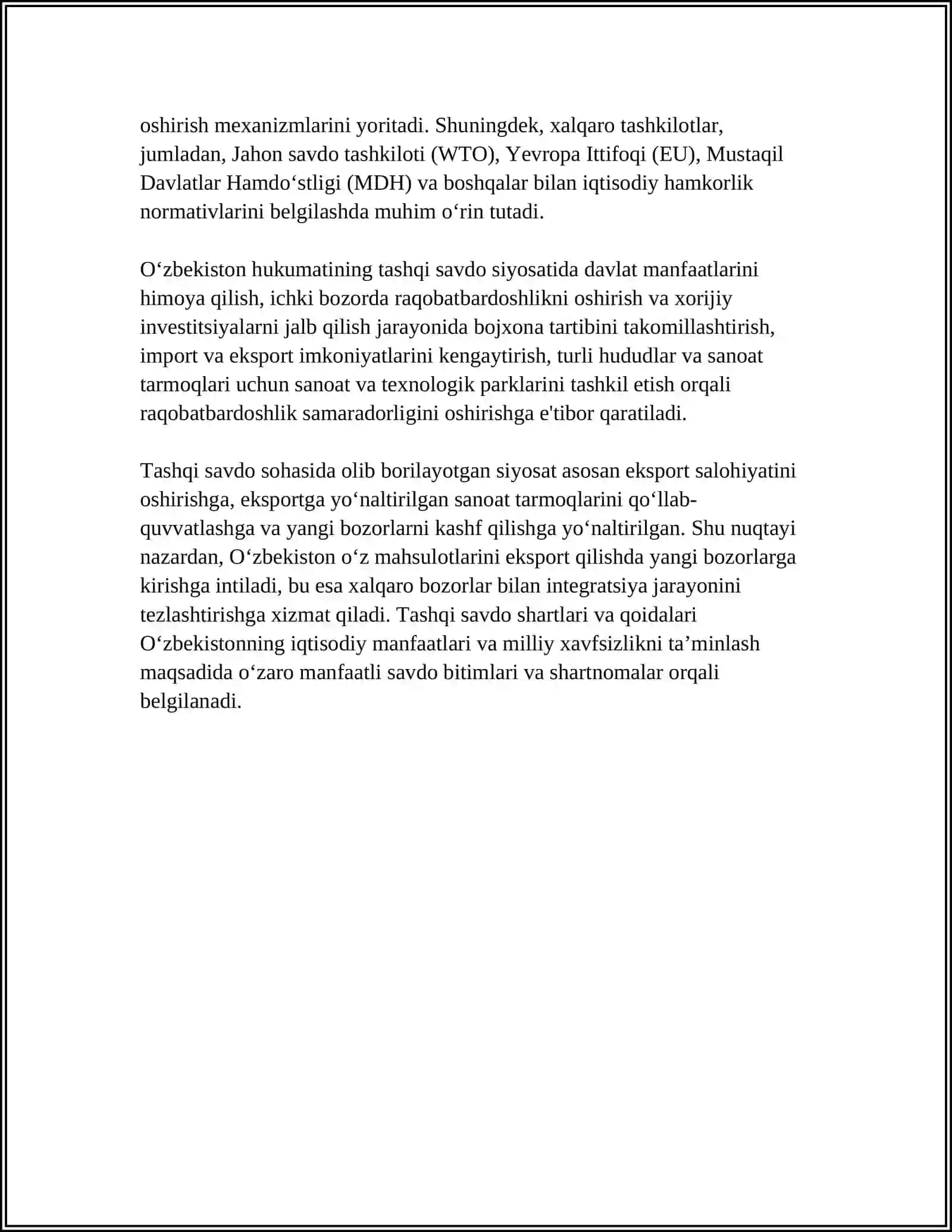 Tashqi Savdo Siyosati haqida Referat 4