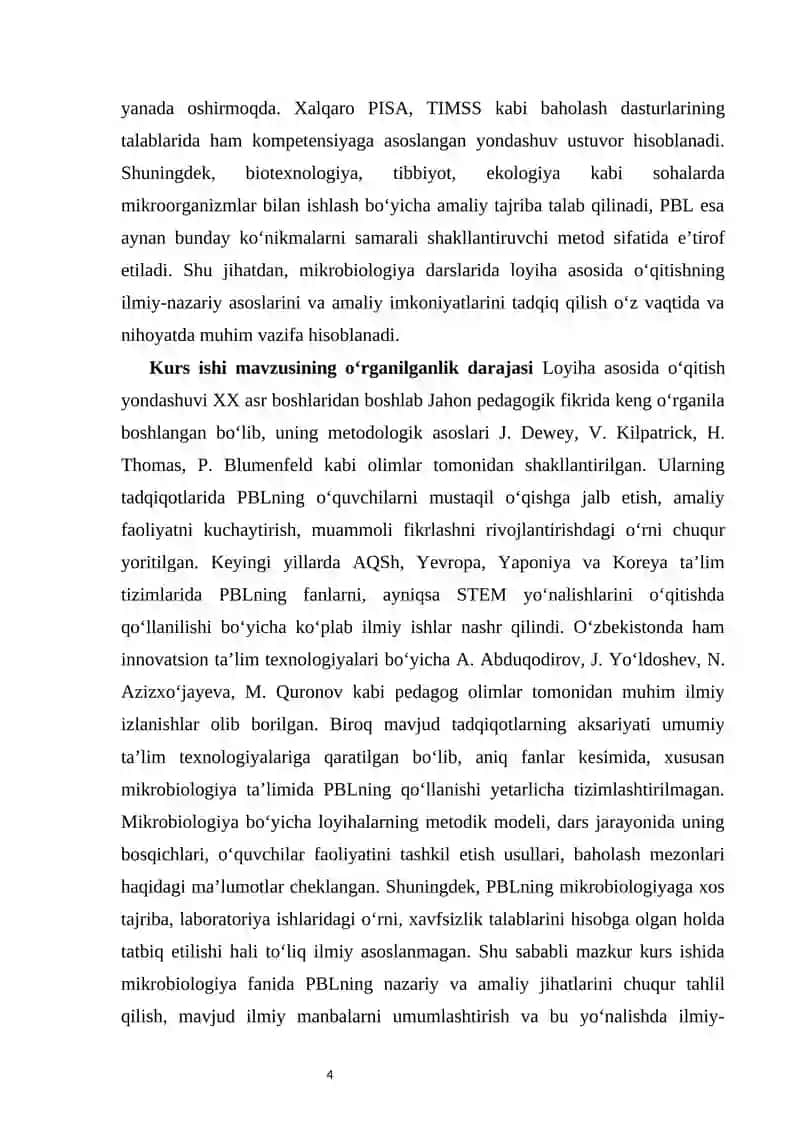 Mikrobiologiya darslarida loyiha asosida o‘qitish (project-based learning) yondashuvi 4
