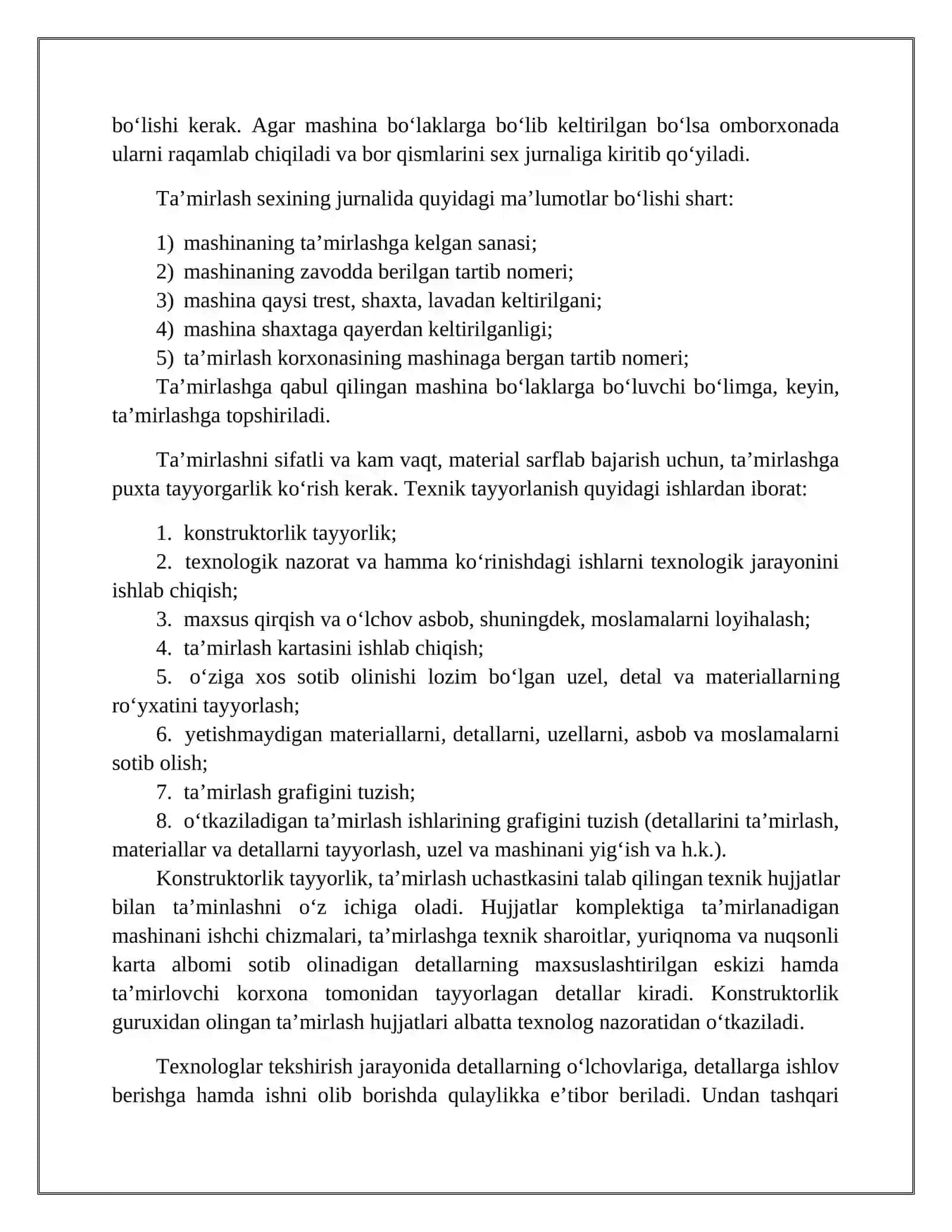 Texnologik jarayon va ta’mirlashga texnik tayyorgarlik 4
