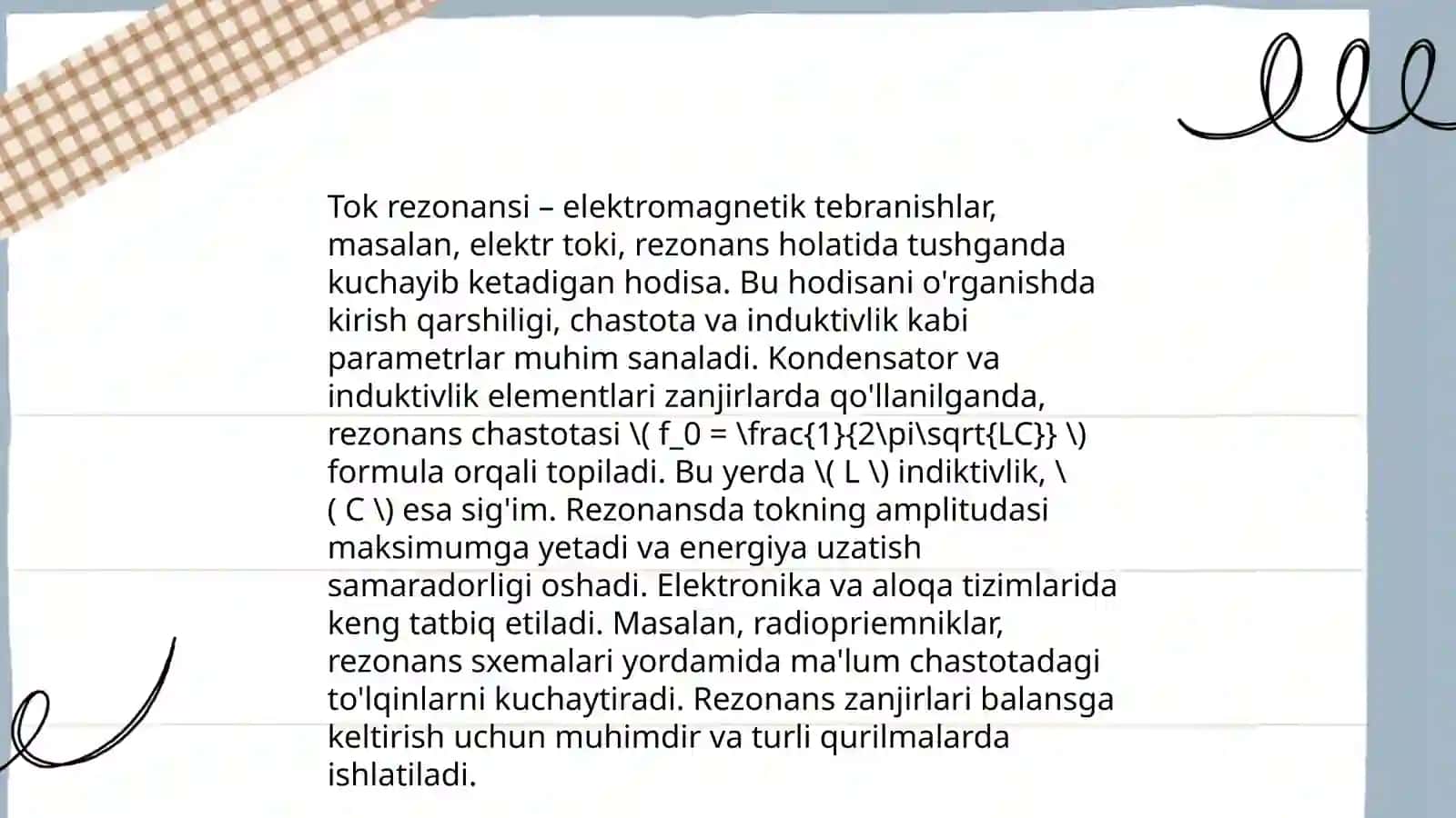 Kuchlanish va toklarning rezonasi 4