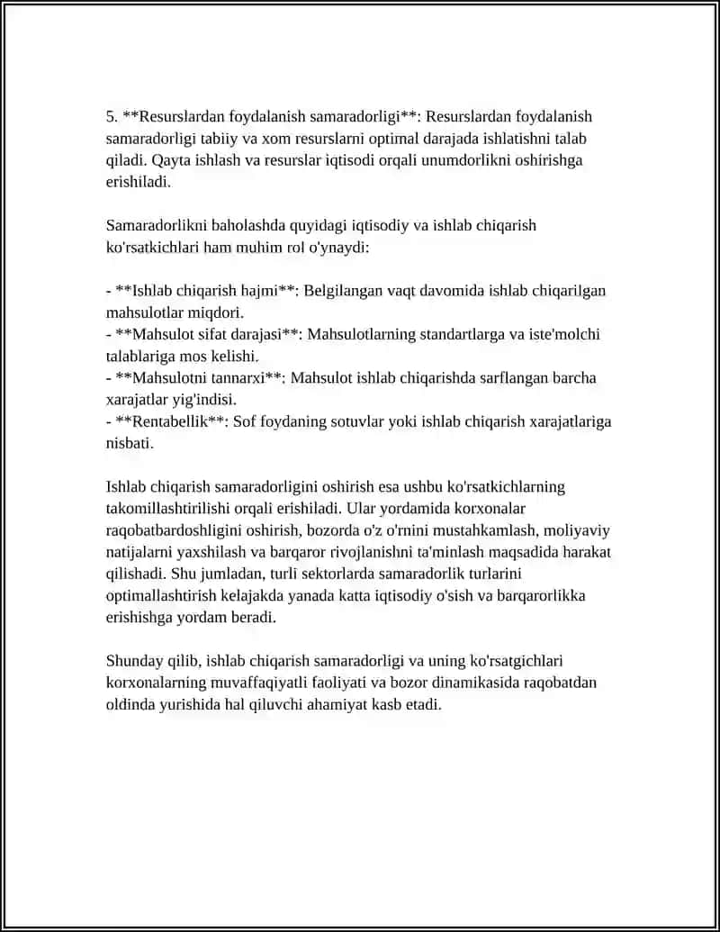 ISHLAB CHIQARISH SAMARADORLIGI VA UNING KORSATGICHLARI 4