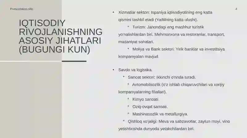 Ispaniya va uning iqtisodiy rivojlanishi 4