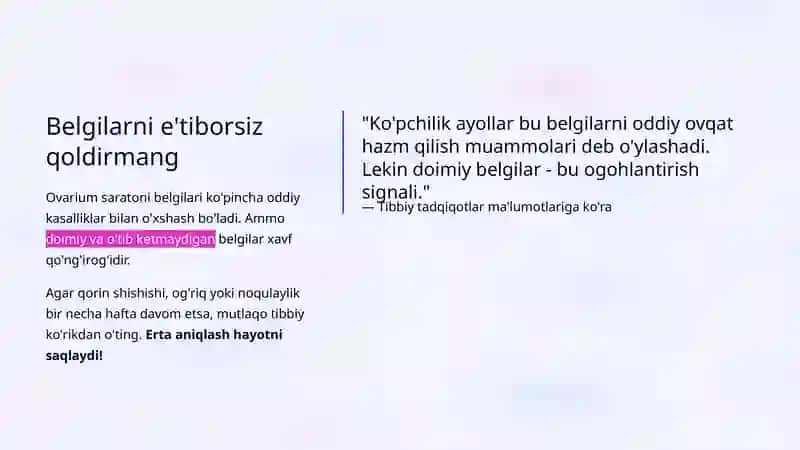 Ovarium saratoni: Klinik belgilar va xavf omillari 4