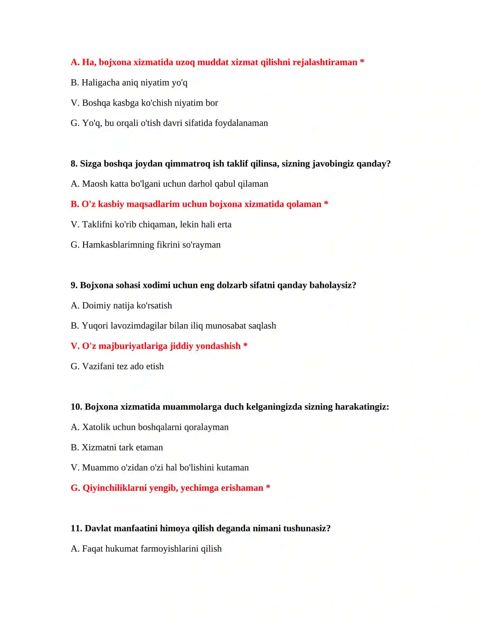 BOJXONA XIZMATI - SUHBAT UCHUN MANTIQIY TESTLAR 4