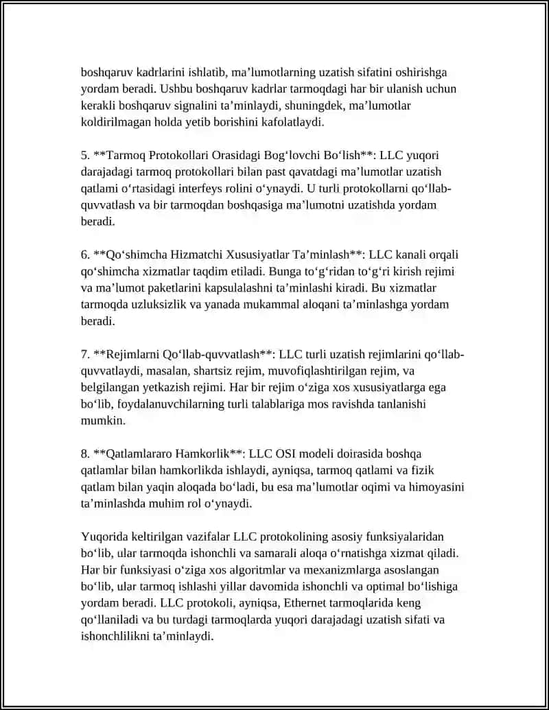 LLC(LOGIKACAL LINK CONTROL) NING VAZIFASI 4