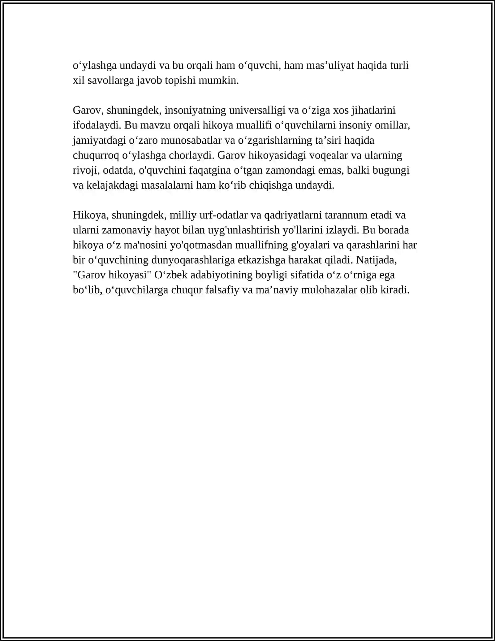BADIIY ASAR TAHLILI "GAROV" HIKOYASI 4