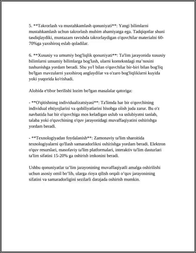 TA’LIM JARAYONINING QONUNYATLARI VA TAMOYILLARI 4