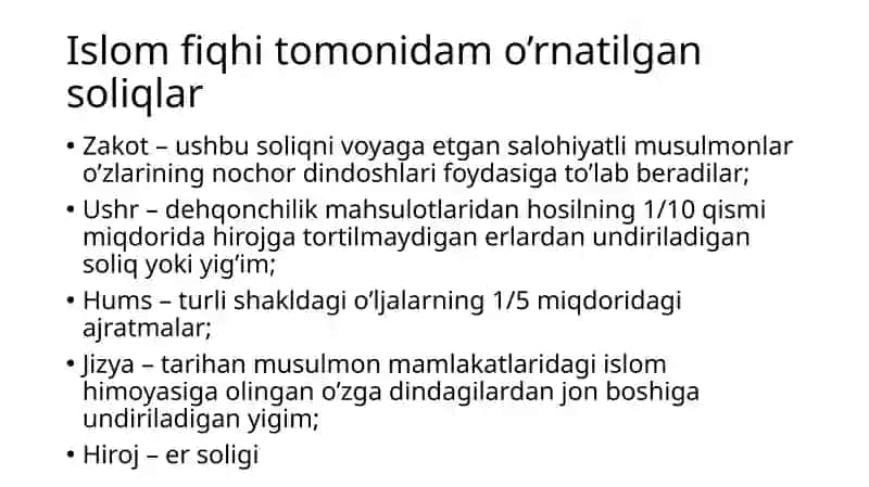 Islomiy moliyani soliqqa tortish 4
