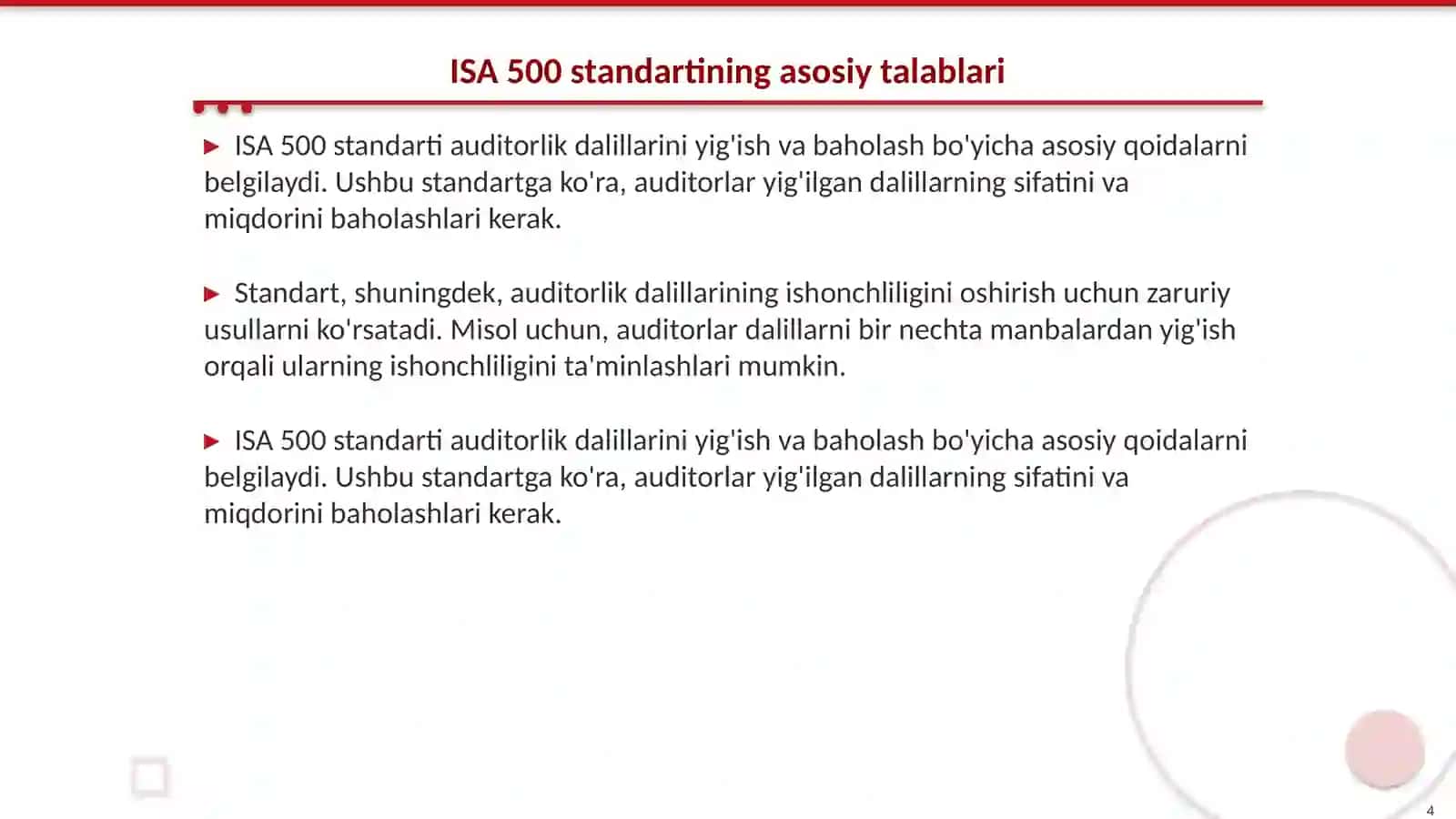 Auditorlik dalillari: ISA 500 “Audit Evidence” talablari asosida tahlil 4