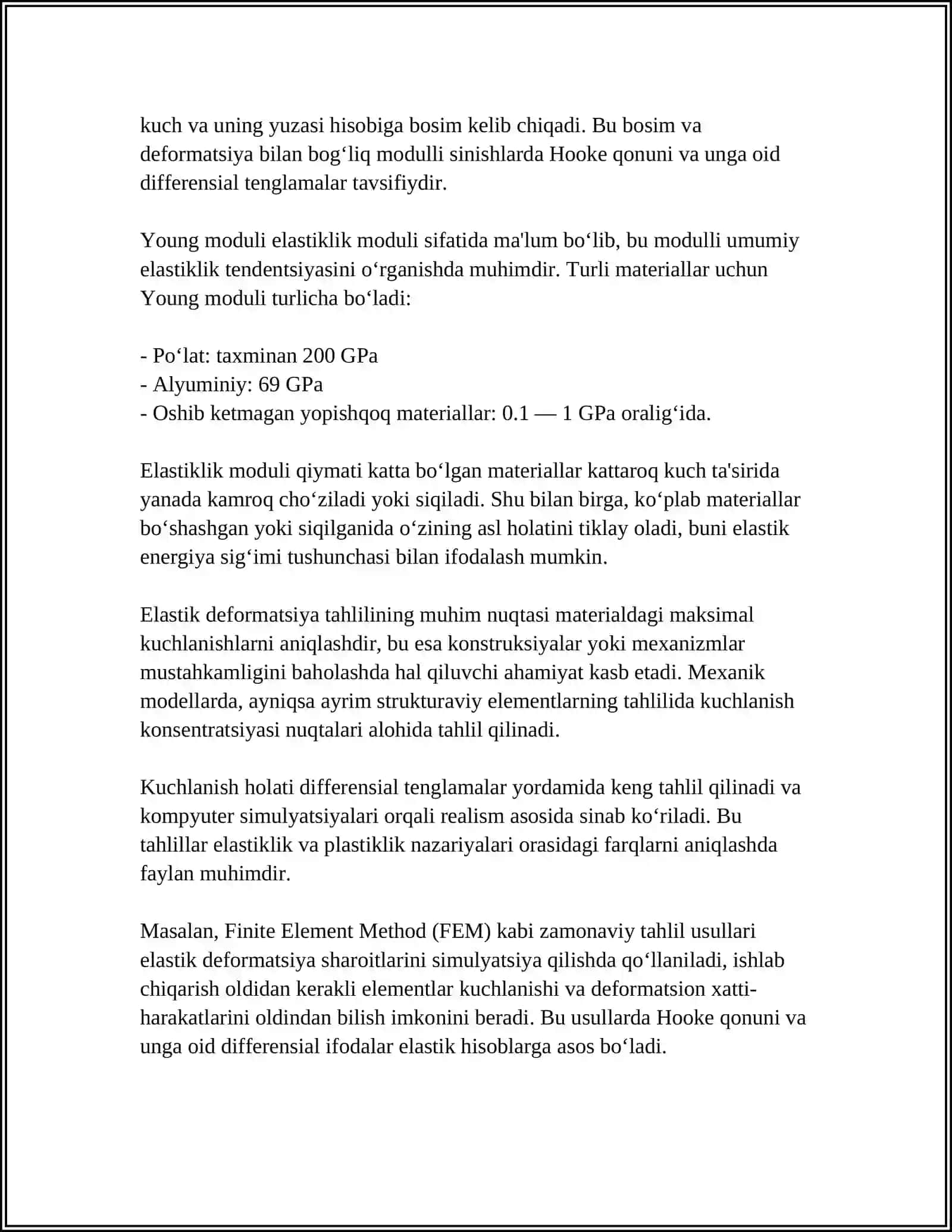 DEFORMASIYA VA KUCHLANISH TAHLILIDA DIFFERENSIAL HISOB TATBIQLAR 4