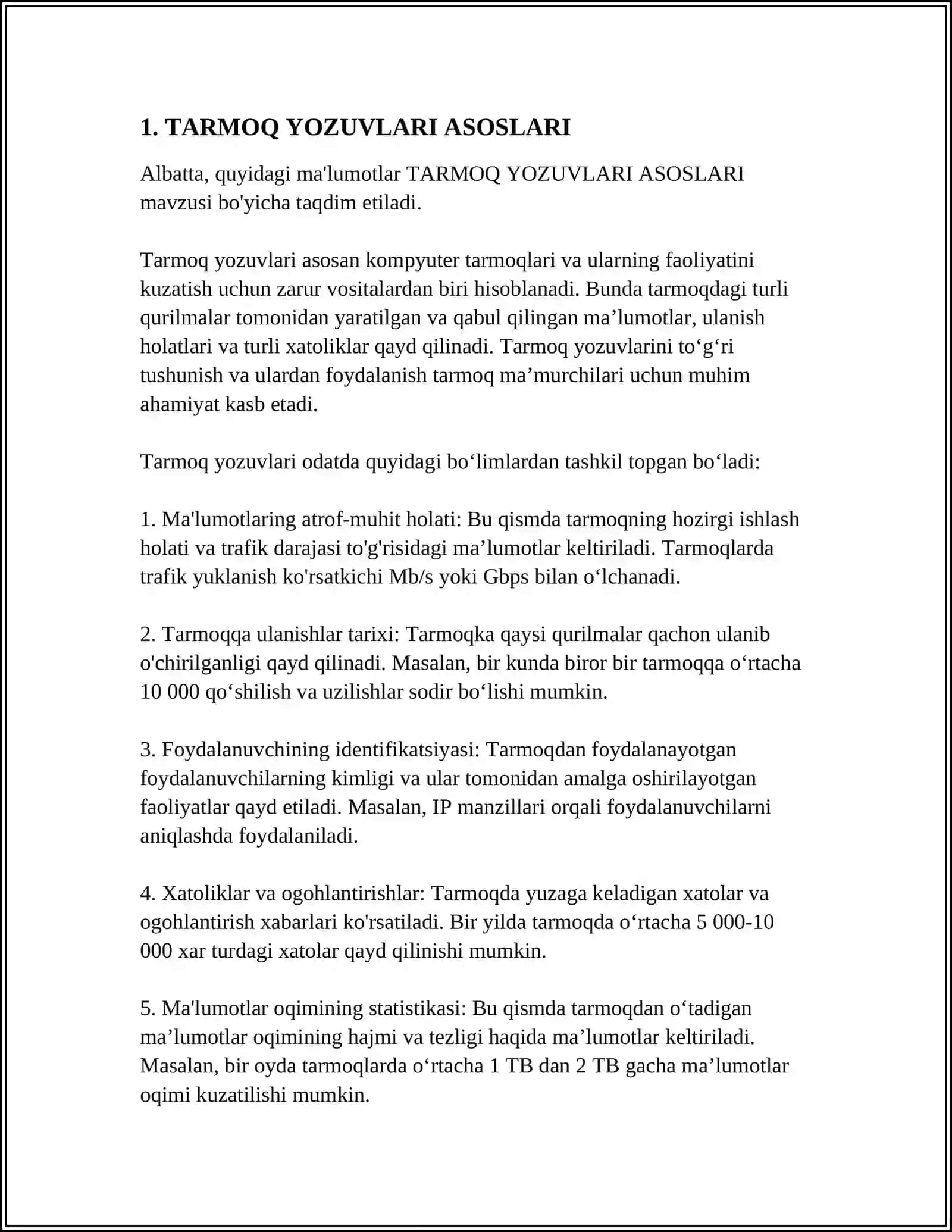 TARMOQ TEXNONOLOGIYALARI.INTERNET BAYONNOMALARI 4