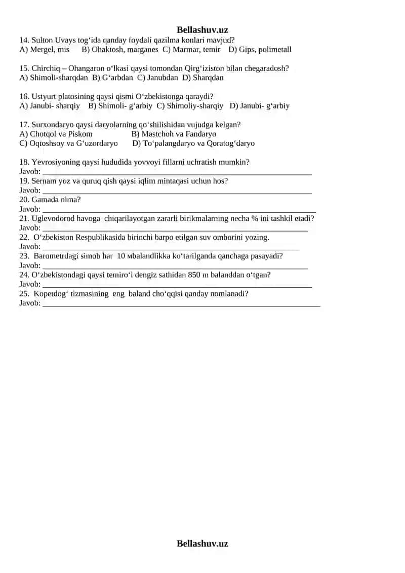 GEOGRAFIYA (9-sinf) Amaliy ish III variant 4