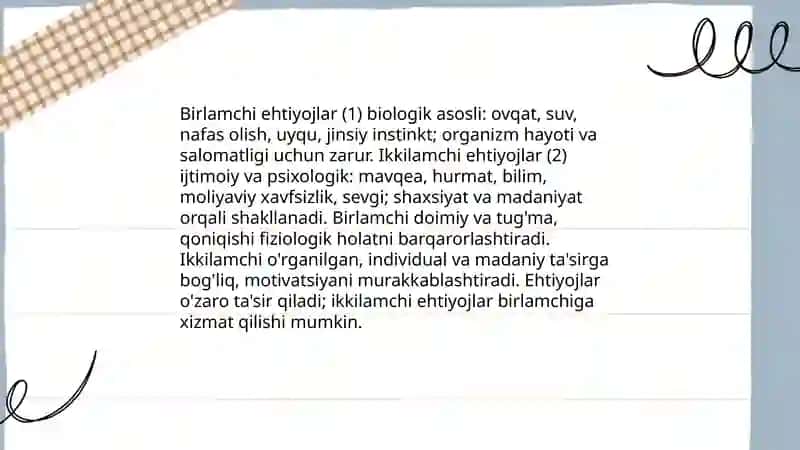 Ehtiyoj va qiziqishlarning psixologik tasnifi 4