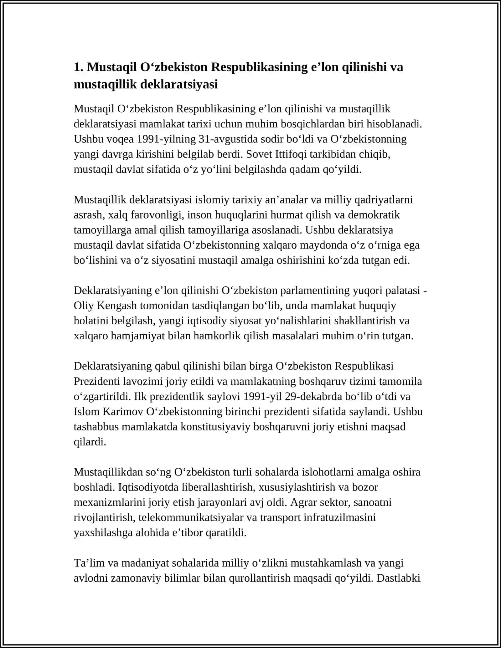 MUSTAQIL OʻZBEKISTON RESPUBLIKASINING TASHKIL TOPISHI 4