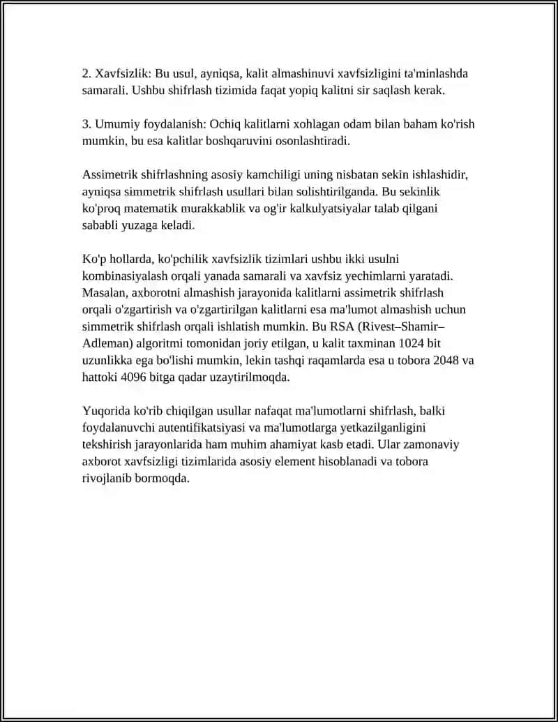 SIMMETRIK VA ASSIMETRIK SHIFRLASH USULLARINING SOLISHTIRMA TAHLILI 4