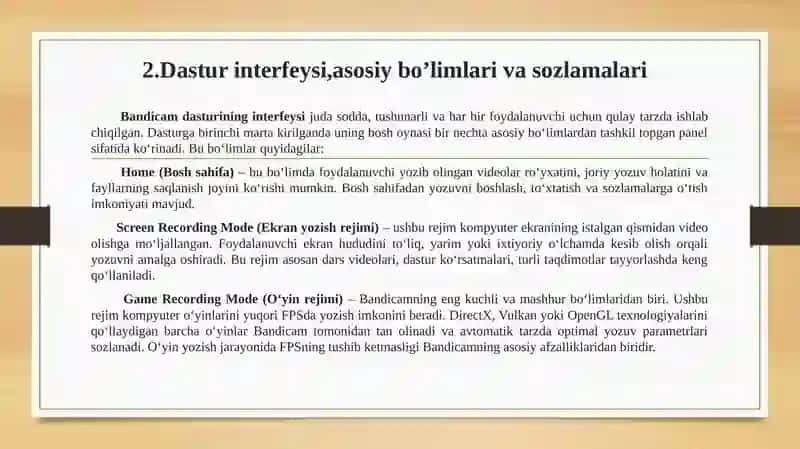 Bandicam dasturi va uning imkoniyatlari 4